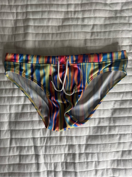 Lacastro Other - Men's Multicolor Stripe Swim Trunks - Vibrant Stripe Design